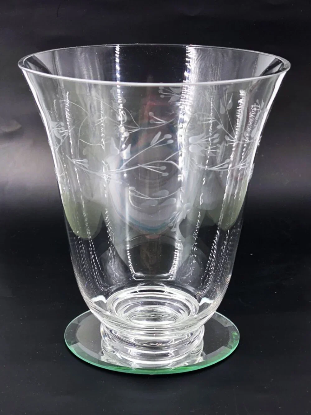Longaberger VTG Etched Glass Vase W/Vine & Leaves Flared Top Footed Base 10